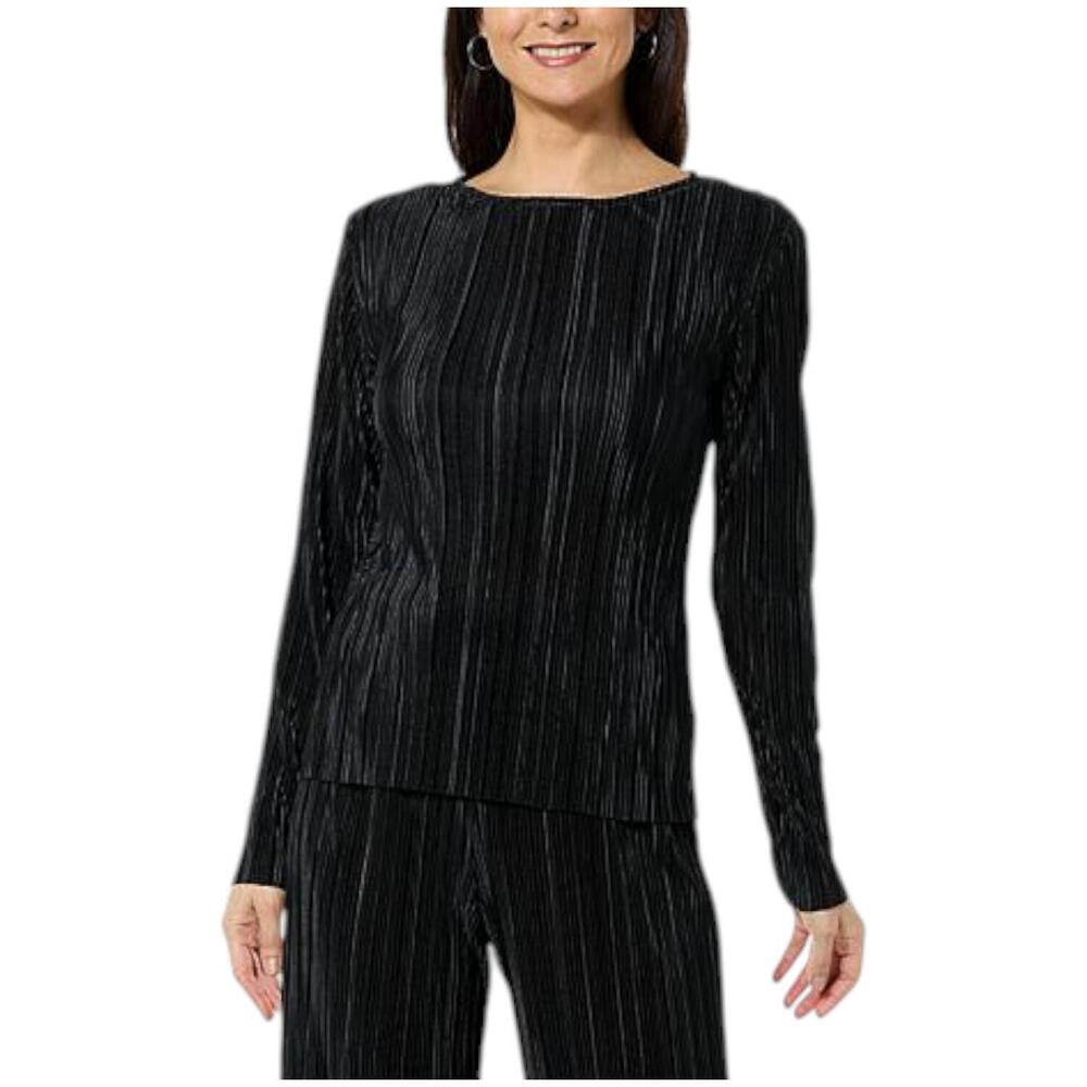 G by Giuliana Women's Black Label Pleated Lamé Blouse Black - Regular